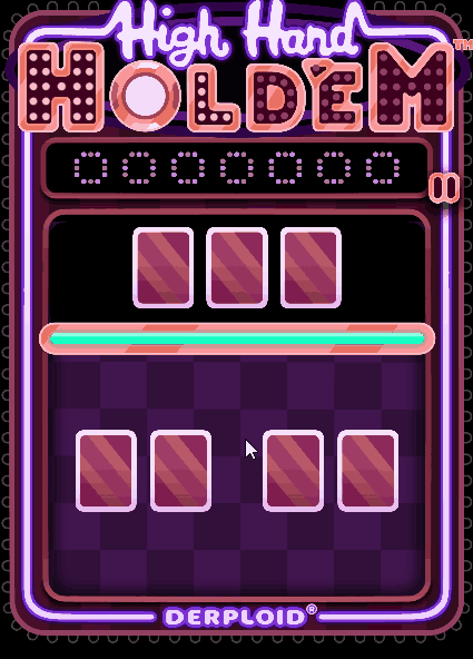 A screenshot of our first game, a Texas-holdem style card game for mobile: High Hand Hold'em™